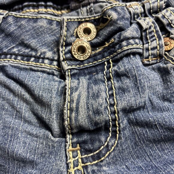 Denim Shorts Thick Stitch Flap Pockets  Embroidery Long  Western Cuffed BL - Picture 3 of 15